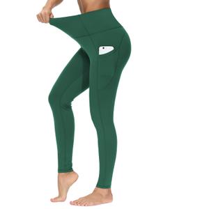 THE GYM PEOPLE Thick High Waist Yoga Pants with Pockets, Tummy Control Workout Running Yoga Leggings for Women (Green, L)