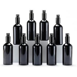 YIZHAO Black Glass Spray Bottles 4oz, with Small Fine Mist Spray, Metal Cap, Refillable for Essential Oil,Travel,Cleaning,Perfume,Aromatherapy,Makeup  9 Pcs