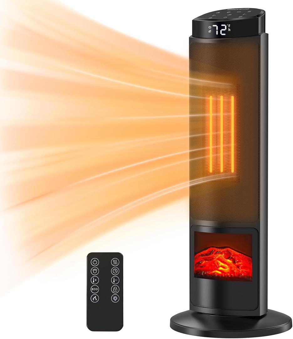 NEWBULIG 23" Space Heater, 1500W Portable Heaters for Indoor Use, Fast Heating with 70° Oscillation, Adjustable Thermostat Up to 95°F, Tip-Over Protection & 12H Timer for Bedroom, Office, Black