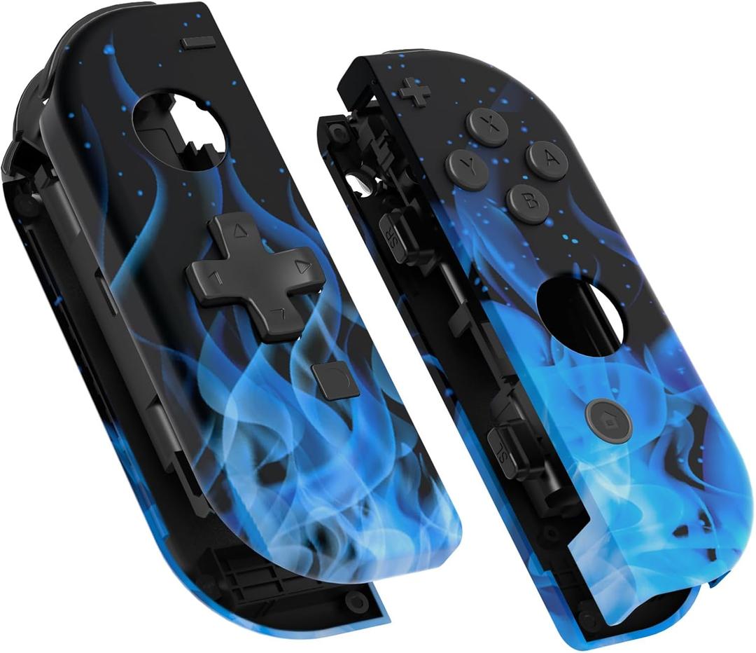 eXtremeRate Blue Flame Soft Touch Joycon Handheld Controller Housing (D-Pad Version) w/Full Buttons, DIY Replacement Shell Case for Nintendo Switch & Switch OLED Joy-Con  Console Shell NOT Included