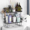 FLOLXNB Over The Toilet Storage Shelf, 2-Tier Bathroom Storage Organizer Upgrade Punch-Free Toliet Storage Shelf, Home Storage Rack with Hooks Shelf,Black