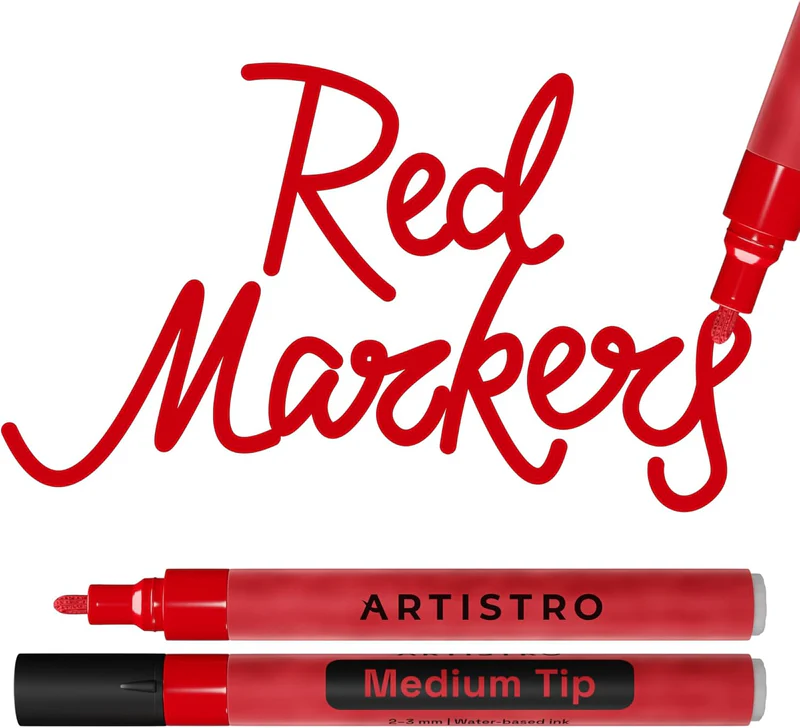 3 Pack of ARTISTRO 2 Red Acrylic Paint Markers - 3mm Medium-Tip Paint Pens - Perfect for Crafting, Art Projects, & More