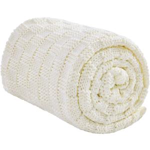 Knitted Weighted Blanket for Adult, No Beads Heavy Blanket 48 x 72'' 15lbs, Breathable Chunky Knit Blanket, Cooling Weighted Blanket for Hot Sleepers, Christmas Home Decor (Ivory White)