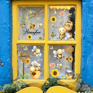 Industrious Bee Butterfly Sunflower Flower Static Wall Sticker Decoration