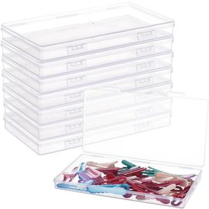 BENECREAT 8 Pack 6.5x3.5x0.6 Inch Rectangle Clear Plastic Storage Box with Double Hinged Lids for Photo, Pencil, Craft Tools, and Other Small Accessories