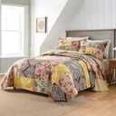 ENASAL Cotton Bedspread Quilt Sets Reversible Bedding Coverlet Sets Luxury Vintage Rustic Gorgeous Paisley Floral Yellow Real Patchwork Bedspread, Queen Size