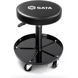 SATA Adjustable Rolling Shop Stool with Wheels, Heavy Duty 300 lbs Capacity Mechanics Chair, Rolling Garage Stool for Seated Work, 385mm Seat, 390mm Height