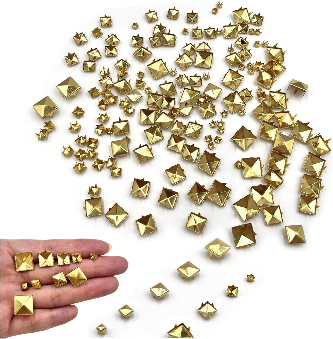 Gold 150pcs Square Pyramid Studs Metal Studs Spikes for Clothing,Shoe,Leather,Jacket,Punk,Crafts,Clothes,Jeans,Jewelry4/6/8/10/12mm