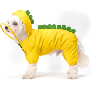 Dog Raincoat Clear Hooded Waterproof Poncho Dinosaur Theme Dog Rain Jacket for Large Medium Small Dogs Puppies