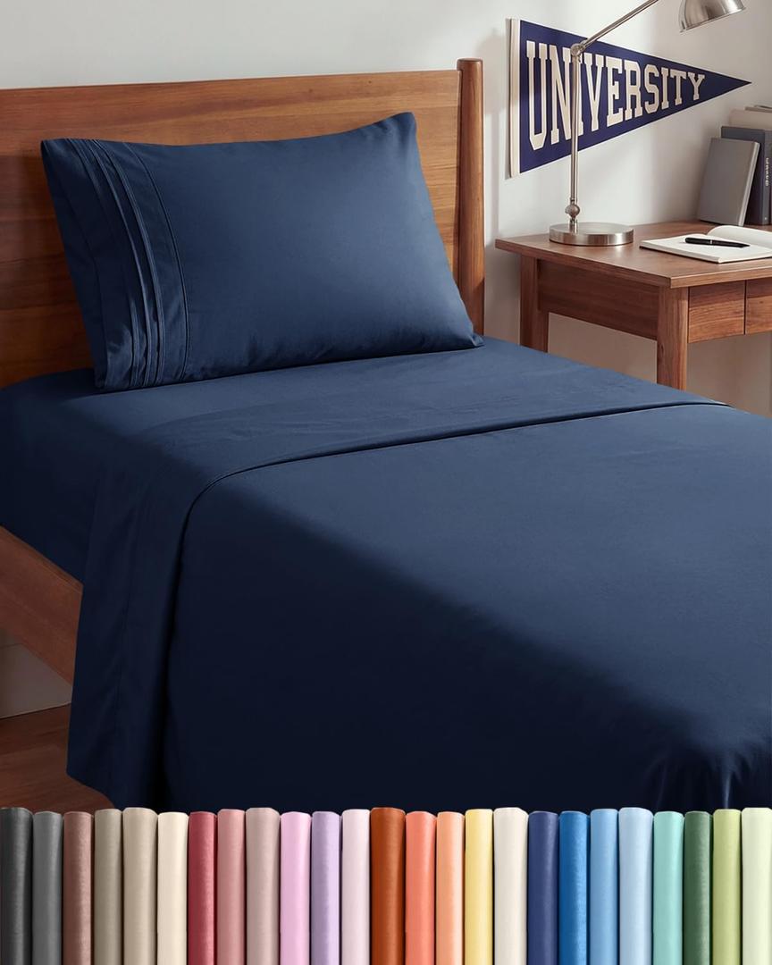Twin XL Size 3 Piece Sheet Set - Comfy Breathable & Cooling Sheets - Hotel Luxury Bed Sheets for Women & Men - Deep Pockets, Easy-Fit, Soft and Wrinkle Free Sheets - Navy Blue Oeko-Tex Bed Sheet Set