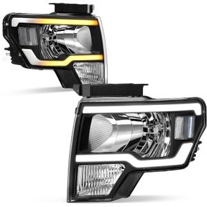 AUTOSAVER88 Switchback LED Tube Headlights Assembly Compatible with 2009 2010 2011 2012 2013 2014 Ford F150 F-150 DRL Headlight Headlamp Replacement Pair Black Housing Clear Reflector