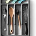 BINO | 5-Slot Silverware Organizer | Small - Grey Cutlery Tray Organizer | Silverware Storage for Drawer | BPA-Free Plastic Organizers with Soft-Grip Lining and Rounded Corners | Utensil Organizer