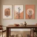 Large Boho Minimalist Cactus Framed Canvas Wall Art Set -16"x24"x3