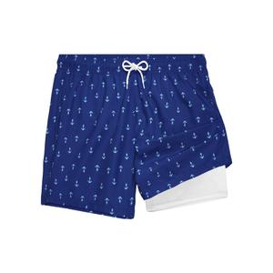 SurfTrak Mens Swim Trunks 5 Inch with Compression Liner Bathing Suit Quick Dry Beach Swim Shorts Lightweight Pockets (Blue, XXL)