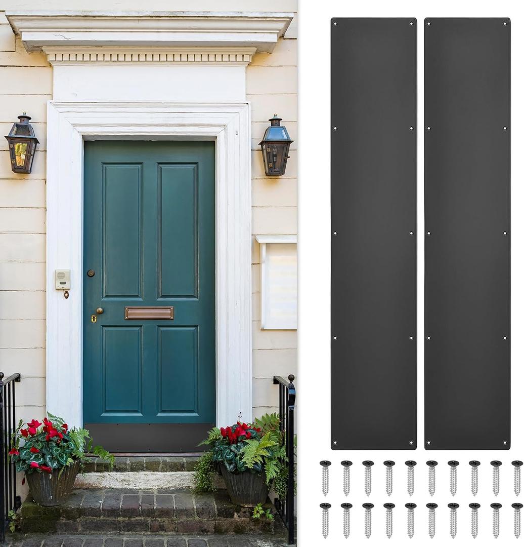 uxcell 2pcs Door Kick Plate, 8 x 34 Inches Aluminum Kick Plate Door Plate, 1.5mm (1/16 Inch) Thickness, for Exterior Front Door or Back Door, Black