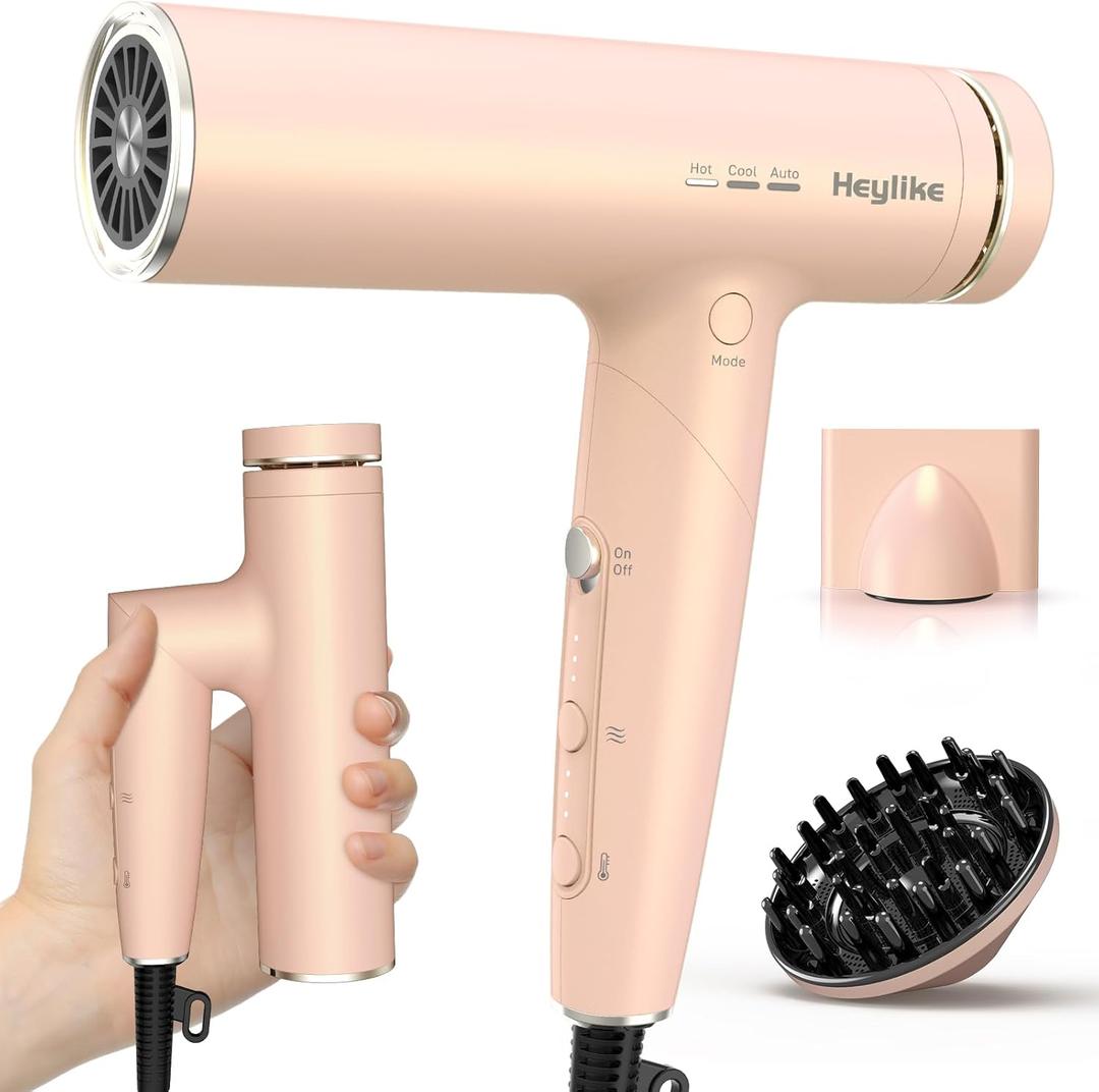 High Speed Plasma Ion Hair Dryer with Diffuser, Professional Blow Dryer 130000 RPM Brushless Motor for Fast Drying,1500W 3Temps/3Speeds Thermo-Control Lightweight Hairdryer for Women Home Travel Salon (Pink)