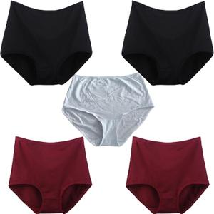 Women's High Waisted Cotton Underwear, Breathable Stretch Briefs, 3-Pack (US, Numeric, 8, Regular, Regular, Wineblack)