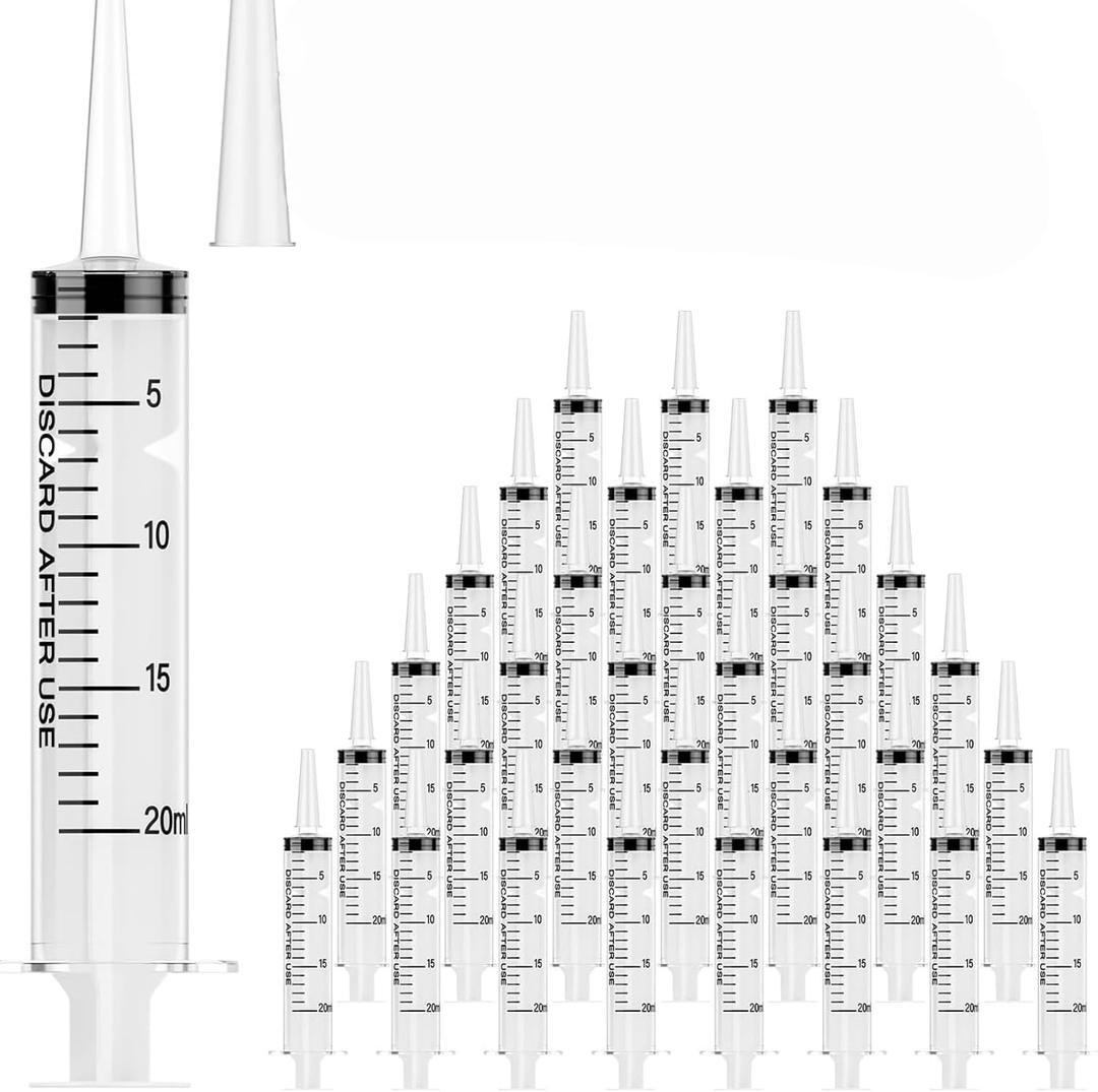 20ml 100Pack Plastic Measuring Syringes with Tip Cap, No-Needle Oral Applicator for Scientific Labs, Pet Feeding, Measurement, Refilling