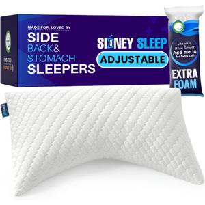 Sidney Sleep Adjustable Curved Contour Fill Pillow – Queen Size – for Side and Back Sleepers – Neck & Shoulder Comfort Support – Extra Fill Included (White)