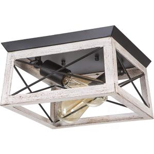 Luupyia 2Light Farmhouse Ceiling Light Fixture Semi Flush Mount, White Ceiling Light Rectangle Rustic Lighting Farmhouse Hallway Lights Fixtures Foyer Lighting for Entryway
