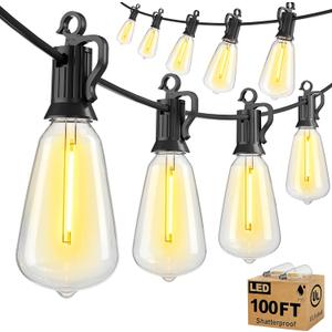 Brightown Outdoor String Lights Patio Lights, 100FT ST38 Shatterproof Dimmable Waterproof Connectable LED Christmas Lights, Hanging Outside Light for Backyard, Porch, Deck, Balcony, Garden, Home Decor (Black)