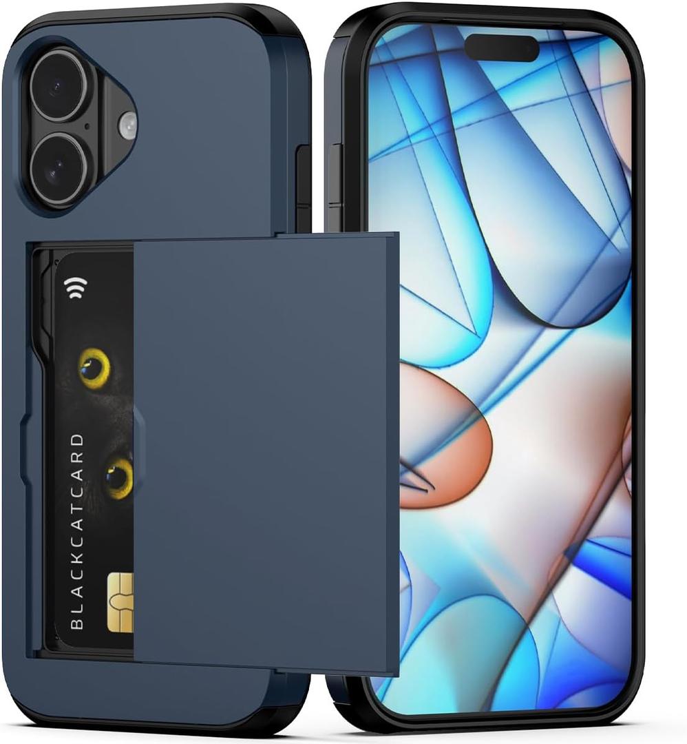 Nvollnoe Compatible with iPhone 17 Case with Card Holder Dual Layer Heavy Duty Protective Shockproof Hidden Card Slot Slim Wallet Phone Case for Women&Men 6.3 inch(Blue)