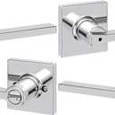 Kwikset Casey Interior Privacy Door Handle with Lock, Door Lever for Bathroom and Bedroom, Polished Chrome Reversible Keyless Turn Lock (Pack of 2)