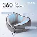 KPNEOL Travel Pillow, 100% Pure Memory Foam Travel Neck Pillow Airplane Neck Support Ergonomic Design for Traveling Suitable for Airplanes,Offices and Cars-Cooling Silk Grey Cover