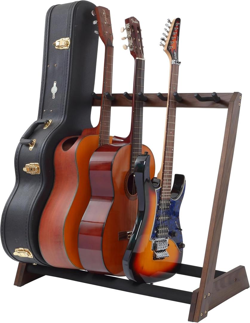 Nefelibata Multi-Purpose Guitar Stand 5 Wooden Guitar Rack Floor for Guitars and Cases, Cellos - German Ash