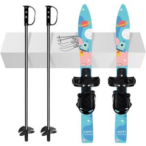 Odoland Kid's Beginner Snow Skis and Poles with Bindings, Low-Resistant Ski Boards for Age 4 and Under, Lightweight Sturdy and Safe Kids Skiing Equipment (Light Blue)