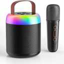 Mini Karaoke Machine for Kids, Portable Bluetooth Speaker with Wireless Microphones, Gift for Girls Toys 4, 5, 6, 7, 8, 10, 12+ Years Old Birthday Family Home Party(Y2-Black-1 Mic)