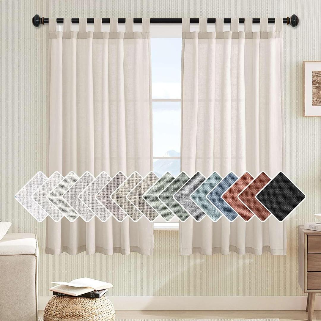 H.VERSAILTEX Living Room Linen Curtains Home Decorative Tab Top Curtains Privacy Added Energy Saving Light Filtering Window Treatments Draperies, 2 Panels, 52 x 63 - Inch, Heathered Natural
