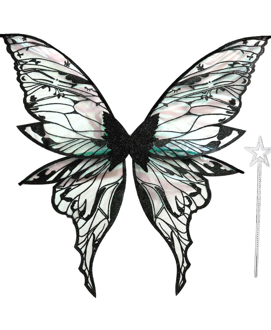 Fairy Wings for Adults Women 31.5"x29.5" Fairy Costume Set Large Butterfly Wings for Halloween Party