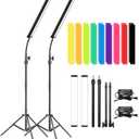 LED Video Light Stick Wand Kit-Photography Lighting with Adjustable Tripod Stand, 9 Color Filters, Gepege 2 Packs 5600K Dimmable Portable Video Studio Lighting for Live Streaming/Portrait/Vlog