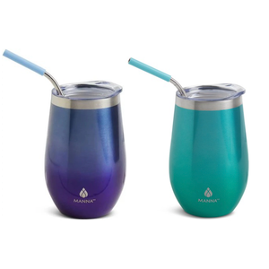 MANNA 17 oz Straw Wine Tumbler, Pack Of 2, Blue & Green