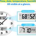 13" White Battery Powered Silent Wall Clock with Calendar Temperature and Humidity H-7326