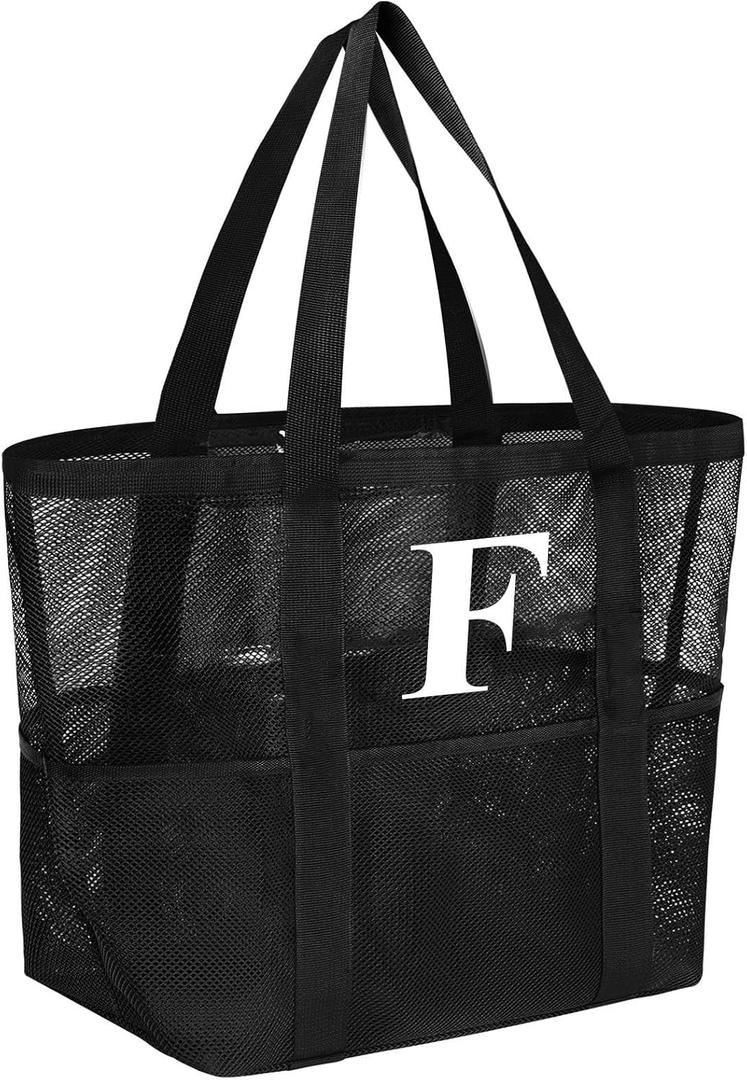 Personalized Mesh Beach Bag for Women - Waterproof Initial Tote Bag for Family Travel, Toys, Vacation Essentials