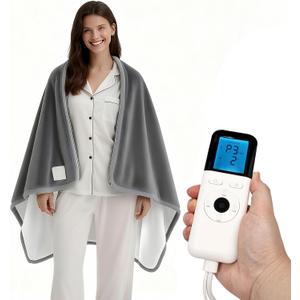 Heated Wearable Shawl 33x59 Inch, 6 Heating Levels & 5 Timer Settings, Soft Sherpa to Fleece, UL Certified with Auto Shut Off, Machine Washable Gift for Christmas Home Office (Gray)