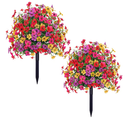 2 Pack Artificial Topiary Trees with Ground Spike, 23.6" UV Resistant Artificial Flowers Fake Boxwood Plants Outdoor for Garden Patio Home Decor (Colorful)