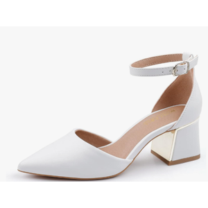 Mucccute Women's Pointed Toe Pumps Shoes Ankle Strap Chunky Low Heels Metal Lined Sandals Designed for Women, 8.5