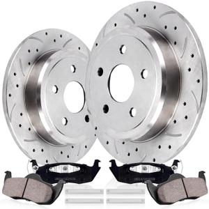 Rear Drilled and Slotted Brake Pads and Rotors Kit Ceramic Automotive Replacement Brake Kits 12.60 Inch Compatible for Jeep Commander Grand Cherokee 2005-2010 (10 Pcs)