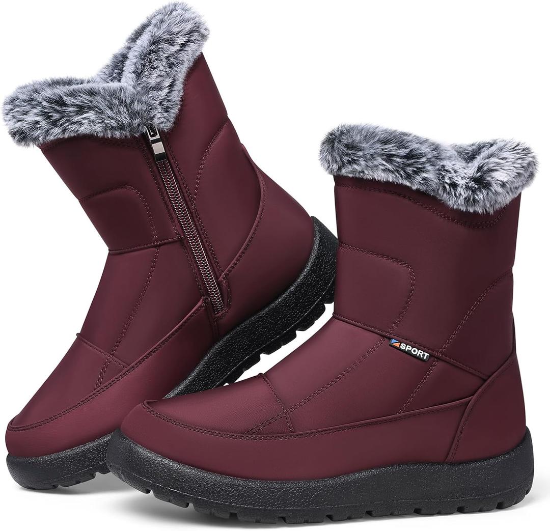 SHIBEVER Women's Snow Boots Winter: Waterproof Fur Lined Anti-Slip Ankle Booties Outdoor Comfortable Warm Women Snow Boot (8, Red)