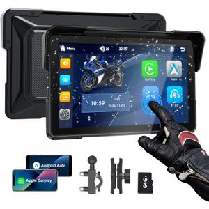 PARKVISION Motorcycle Carplay Screen, Wireless Apple CarPlay & Android Auto GPS Navigation for Motorcycle, 7" Waterproof Portable Touch Screen,TF-64G,Dual Bluetooth,Support Siri/Google Assistant
