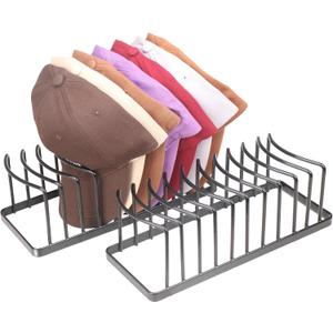 Hat Organizer for Baseball Caps - Space Saving Hat Stand Hold 20 Caps - Premium Metal Hat Rack for Baseball Caps Display & Organizer Neat and Orderly for Closet (Black 2 Pack)