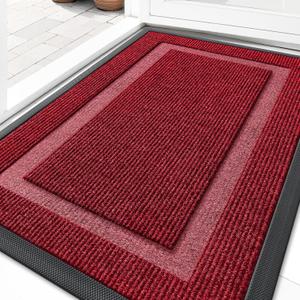 OLANLY Front Door Mat Indoor Outdoor Entrance, Waterproof All-Season, All-Weather Doormat, Sturdy Natural Rubber, Fade Resistant, Low Profile, Easy Clean Patio Porch Entryway Mat, 29.5x17, Wine Red
