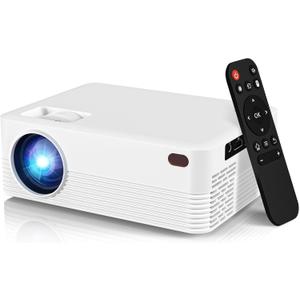 Mini Portable Projector with Wifi and Bluetooth, Native 1080P Full HD Smart Projector , 300 ANSI, Compatible with Smartphone, HDMI, USB for Home, Bedroom, Outdoor Use White