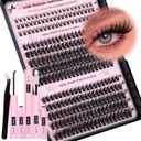 Wispy Lash Clusters Kit Lash Extension Natural C Curl Fluffy Cluster Eyelash Extensions Individual Lashes Kit with Bottom Lash Clusters Waterproof Bond and Seal DIY at Home
