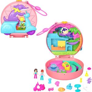 Polly Pocket Dolls & Playset, Adventure Moped Compact, Travel Toy with 2 Micro Dolls & Pet, Plus Animal & Vehicle Accessories