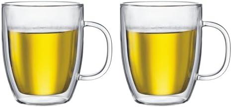 Bodum 15oz Bistro Double Wall Insulated Mug, High-Heat Borosilicate Glass, Clear (2 Pack)