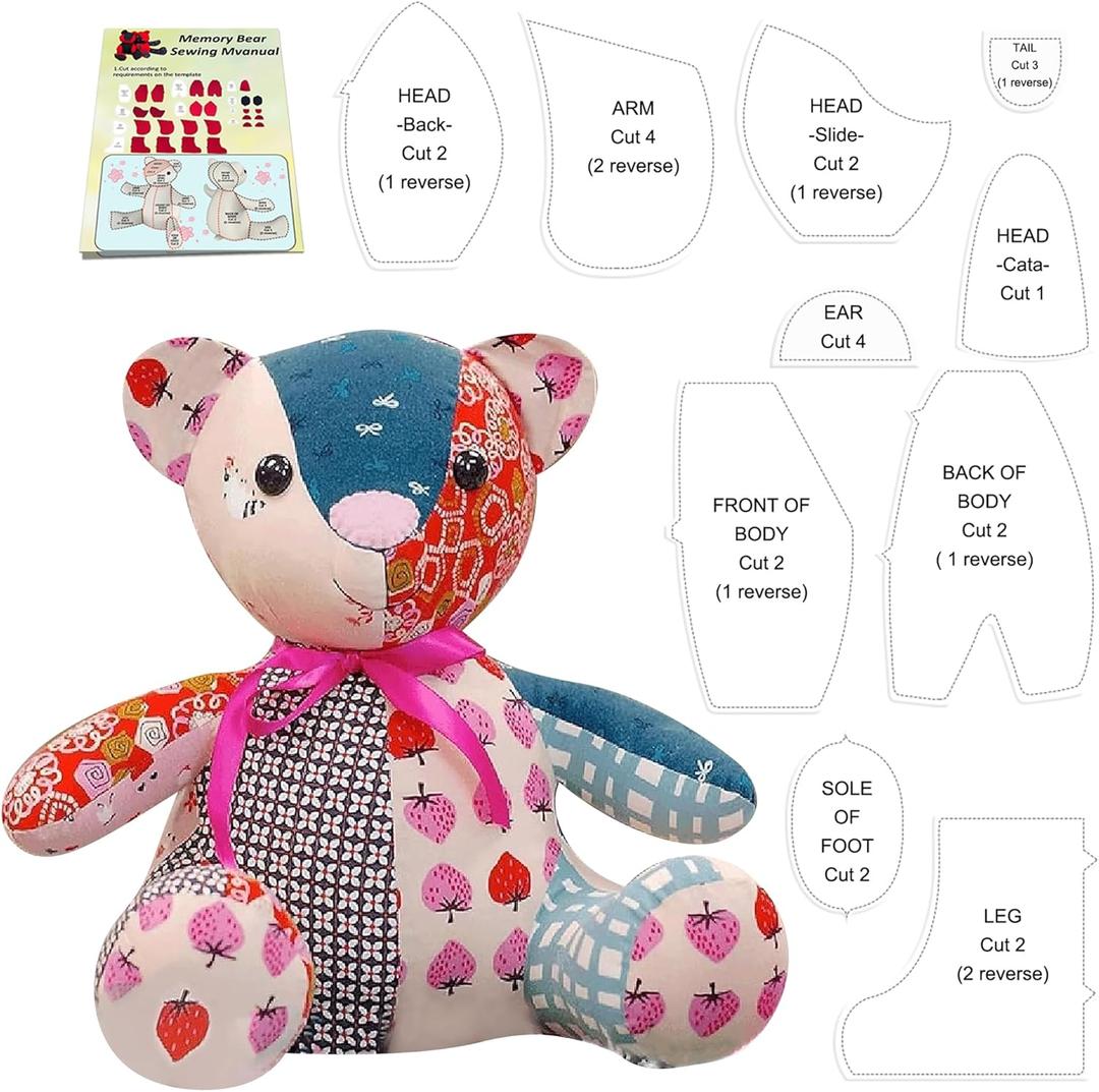 15'' Memory Bear/ Dog/ Deer/ Pig Sewing Patterns Template Ruler Set with Instruction Manual, Memory Bear Patterns Templates for Sewing (Bear 15'' 11 Ste)